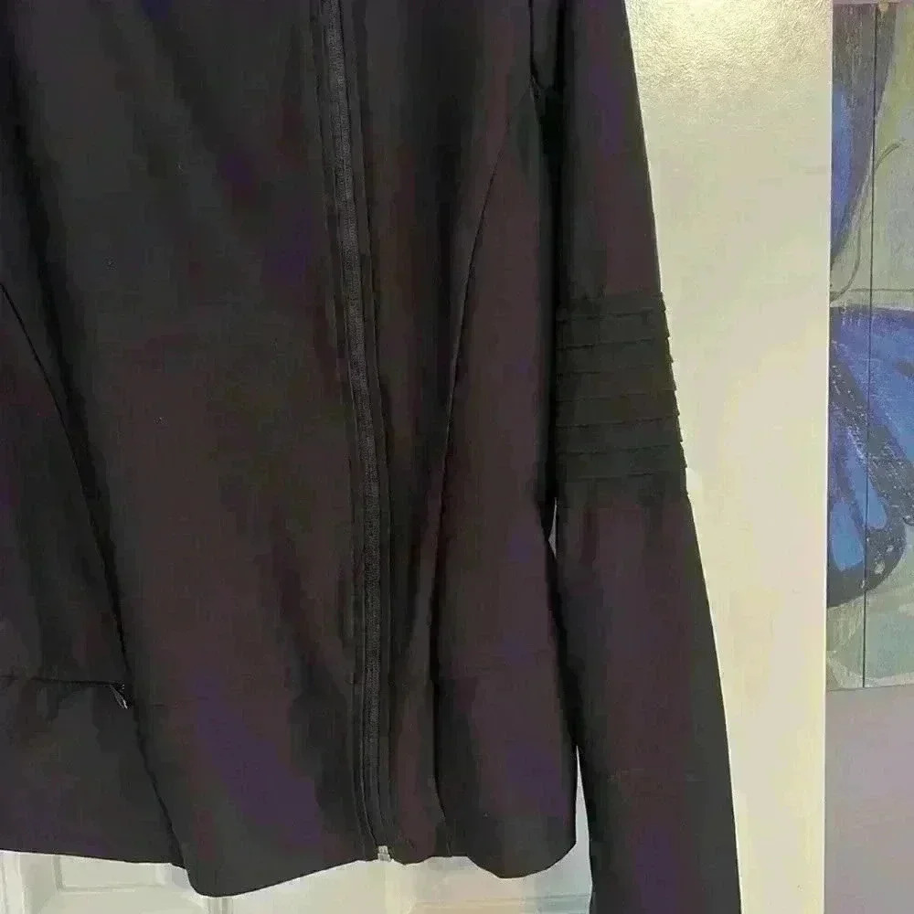 MPG black golf jacket ruffle accent sleeve size large off center front zipper - Picture 2 of 11